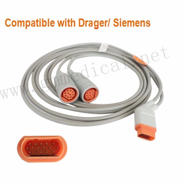 Invasive Blood PressureIBP Transducer Adapter Cable Compatible With Drager Siemens,16pin-Round 10pin Socket